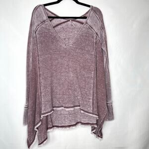 Free People Women’s Hankercheif V-neck Flowy Waffle Knit Top XS Maroon